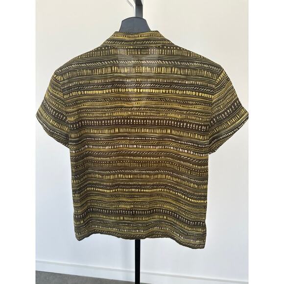 Rene Rowan Short Sleeve Button Down Olive Green Patterned Top Size 6 - Picture 5 of 5